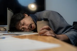 businessman sleeping at desk, Work hard late.